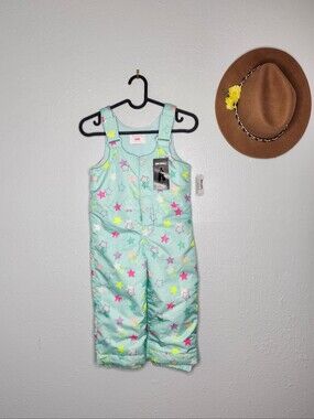 NWT The Children's Place Size 3T Mint Green Star Snow Overalls